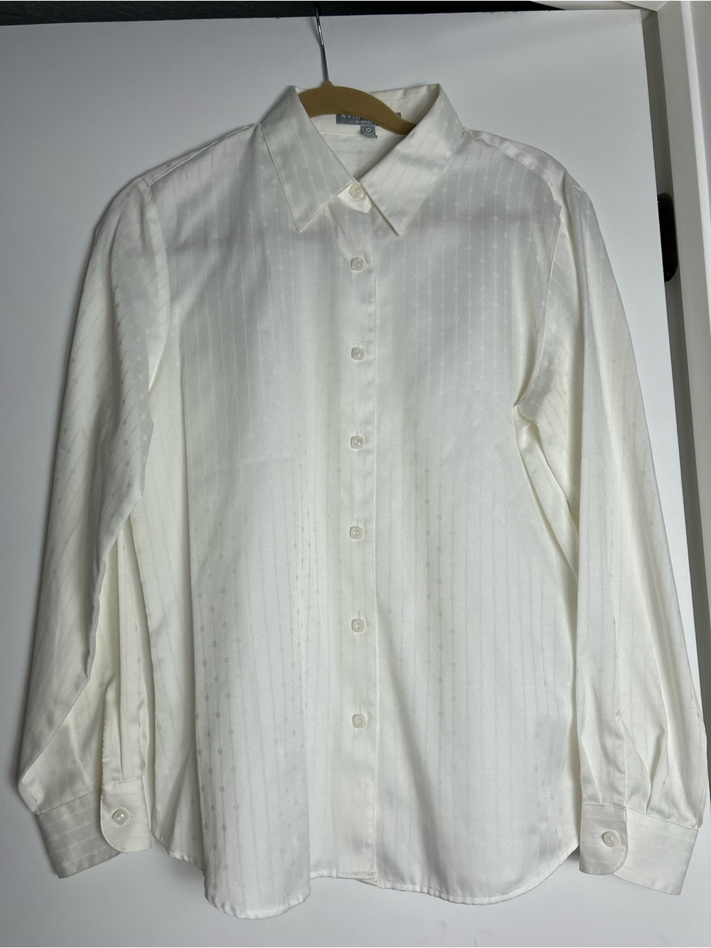 Men's Long-Sleeve Dress Shirt in Ivory with Subtle Stripe